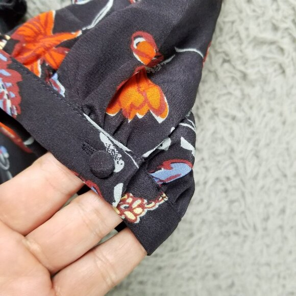 Madewell Dress Womens 0 Navy Blue Floral 100% Silk Ruffle Waist V Neck - Picture 3 of 15